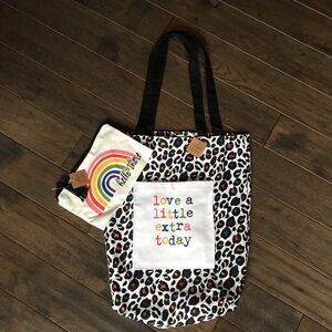 Collins Rainbow Cheetah Print Cotton Canvas Tote and Zipper Pouch, NWT